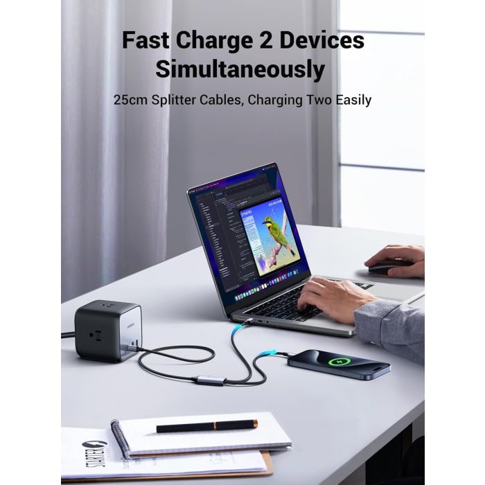 71ealdj3arl._sl1500_ Ugreen 2v1 dvojni USB-C polnilni kabel s 100W - slika 1