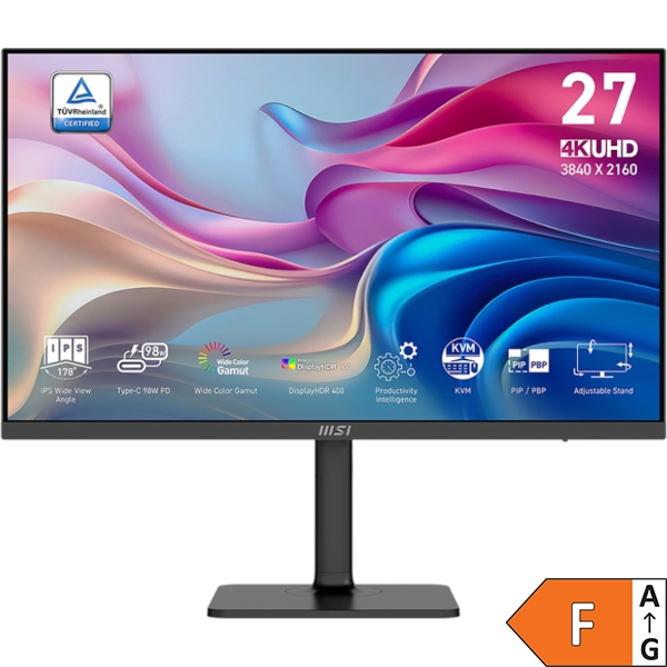 Zaslon MSI Modern MD272UPHG / 27" / UHD / IPS / 60Hz / 4ms (GtG) / KVM / črn - nastavljiv po višini - PD 98W Zaslon MSI Modern MD272UPHG / 27" / UHD / IPS / 60Hz / 4ms (GtG) / KVM / črn - nastavljiv po višini - PD 98W