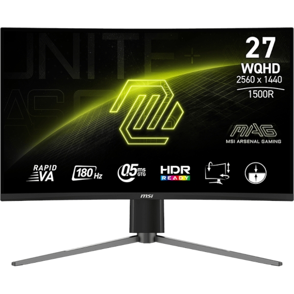 Zaslon MSI MAG-27CQ6PF / 27" / WQHD / 180Hz / 0.5ms (GtG) / ukrivljen / črn - nastavljiv po višini Zaslon MSI MAG-27CQ6PF / 27" / WQHD / 180Hz / 0.5ms (GtG) / ukrivljen / črn - nastavljiv po višini