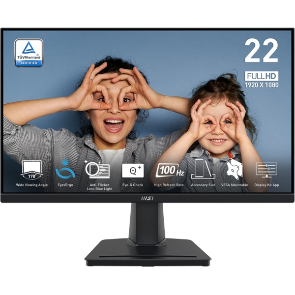 Zaslon MSI PRO MP225V / 21.5" / FHD / VA / 100Hz / 1ms (MPRT) / črn Zaslon MSI PRO MP225V / 21.5" / FHD / VA / 100Hz / 1ms (MPRT) / črn